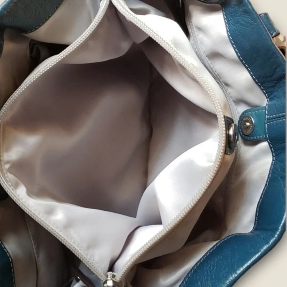Coach Teal Soft Leather Slouchy shoulder bag tote with nickel color hardware